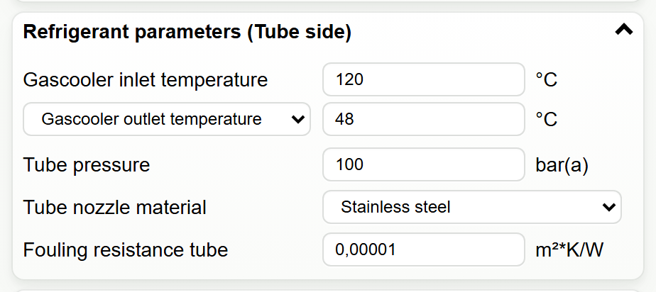 BITZER Gascooler Tool R744 operating conditions on the tube side