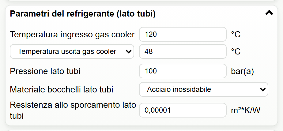 BITZER Gascooler Tool con condizioni operative R744 sul lato tubi